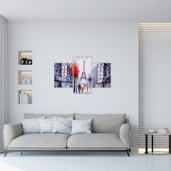 Tablou - Străzi din Paris, pictură în ulei (90x60 cm)