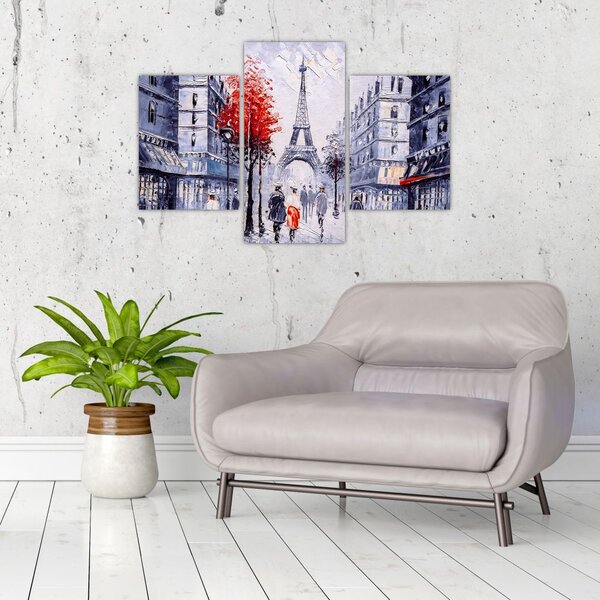 Tablou - Străzi din Paris, pictură în ulei (90x60 cm)