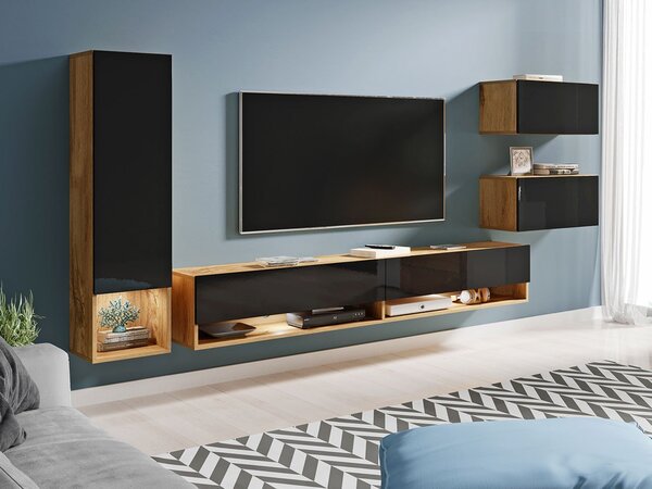 Mobilier living Wilandra (wotan + Negru lucios ) (fără iluminat). 1054039