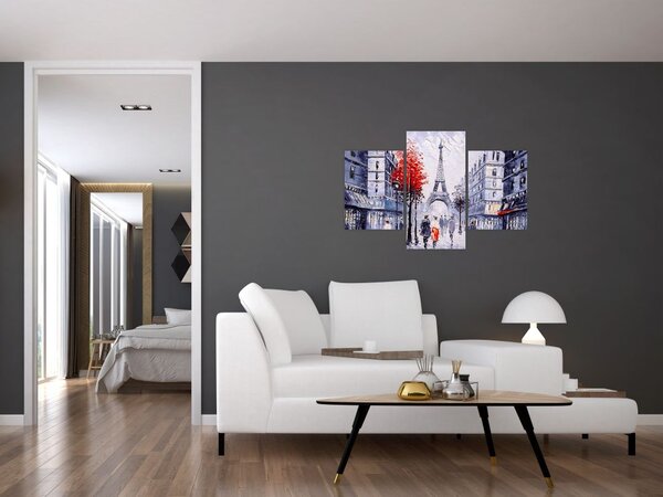 Tablou - Străzi din Paris, pictură în ulei (90x60 cm)