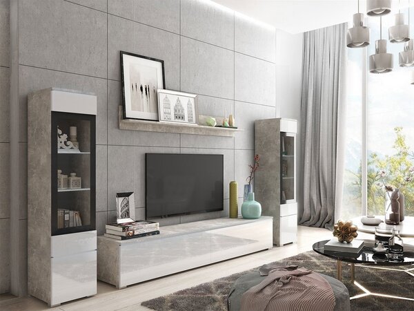 Mobilier living Selwyn II (beton + Alb lucios ) (fără iluminat). 1054046