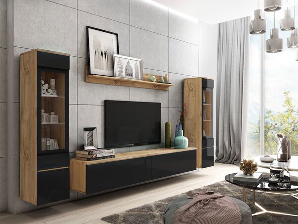 Mobilier pentru living Selwyn II (wotan + negru lucios) (fără iluminat). 1054048
