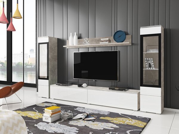 Mobilier living Selwyn II (beton + Alb lucios ) (fără iluminat). 1054046