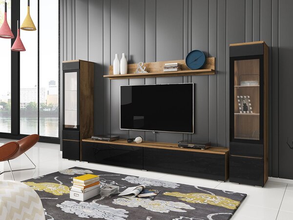 Mobilier living Selwyn II (wotan + Negru lucios ) (fără iluminat). 1054048