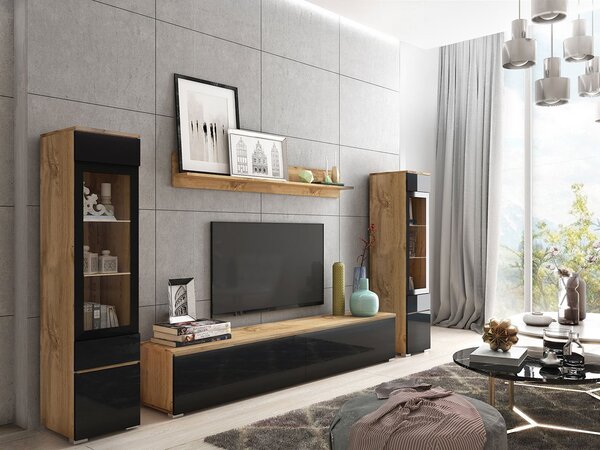 Mobilier living Selwyn II (wotan + Negru lucios ) (fără iluminat). 1054048
