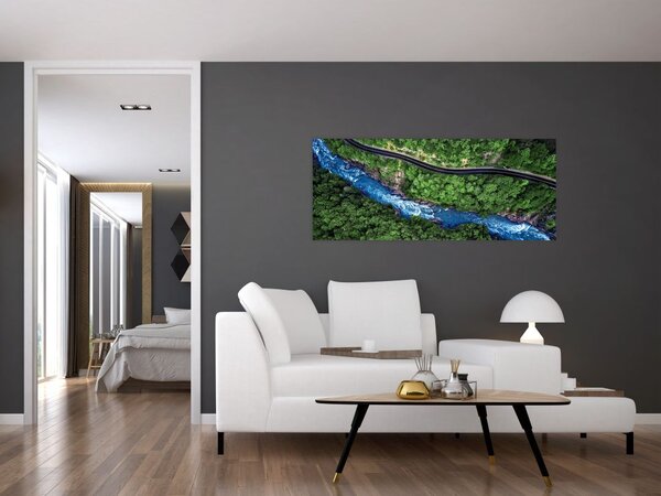 Tablou - Râu între munți, Caucaz, Rusia (120x50 cm)