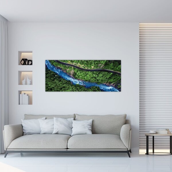 Tablou - Râu între munți, Caucaz, Rusia (120x50 cm)