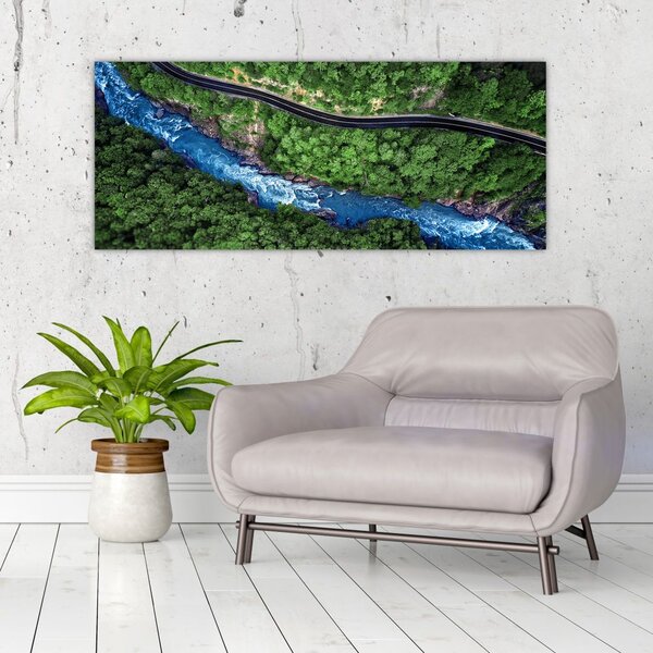 Tablou - Râu între munți, Caucaz, Rusia (120x50 cm)