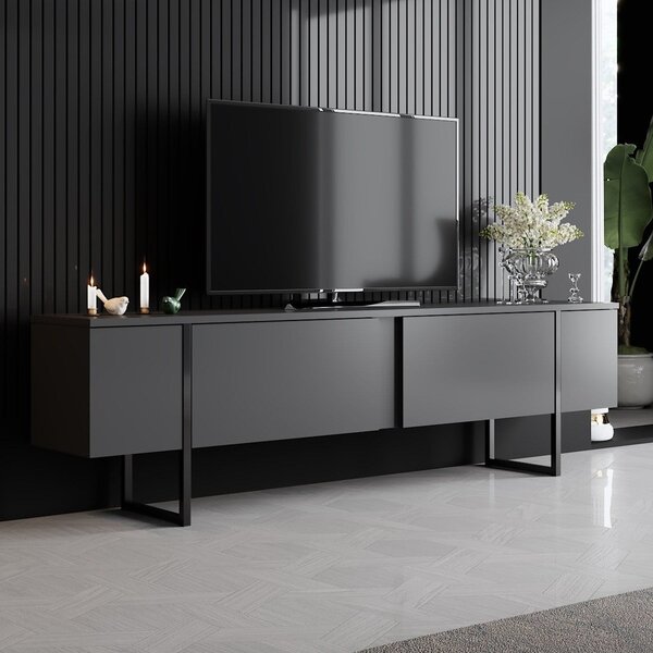 Comoda TV cu usi LUXE, gri antracit/negru, PAL, 180x30x50 cm