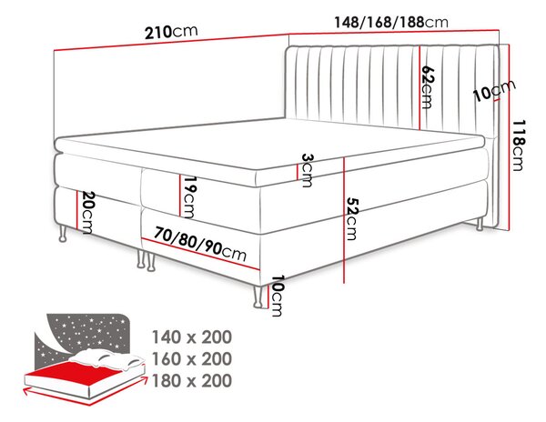 Z0ND0 Pat matrimonial Boxspring 140 cm Rondel (fresh 01). 1054088