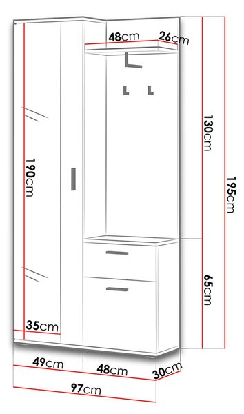 Mobilier hol Cless (Alb alpin) (cu oglindă). 1104705