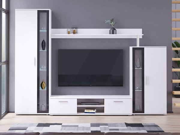 Mobilier living Orenia (Alb + Alb + sticlă neagră) (iluminat LED Alb). 1054268