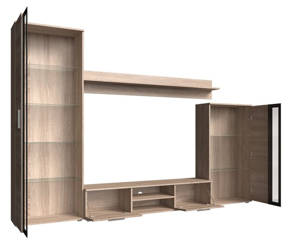 Mobilier living Orenia (Alb + Alb + sticlă neagră) (iluminat LED Alb). 1054268