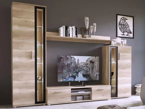 Mobilier living Orenia (stejar sonoma + Negru) (fără iluminat). 1054266