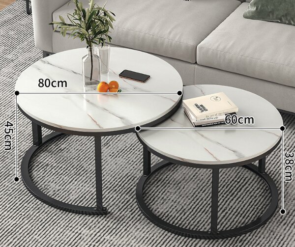 Set de 2 măsuțe de cafea rotunde - marmură albă