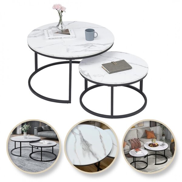 Set de 2 măsuțe de cafea rotunde - marmură albă
