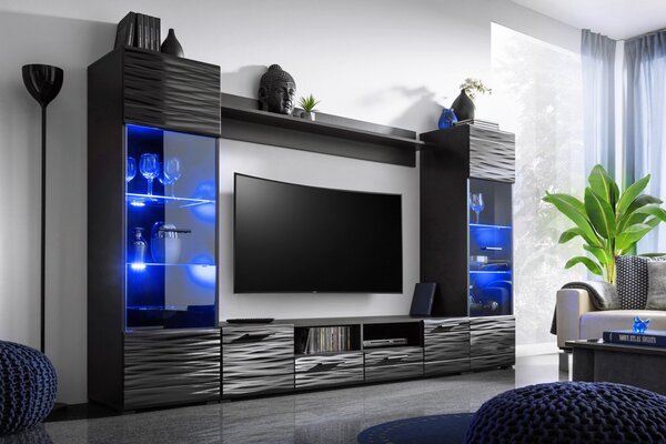 Mobilier living Beltrice (Negru + folie lucioasă). 1054282