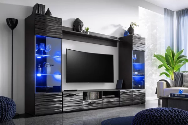 Mobilier living Beltrice (Negru + folie lucioasă). 1054282