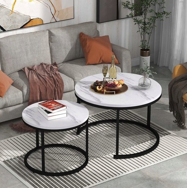 Set de 2 măsuțe de cafea rotunde - marmură albă