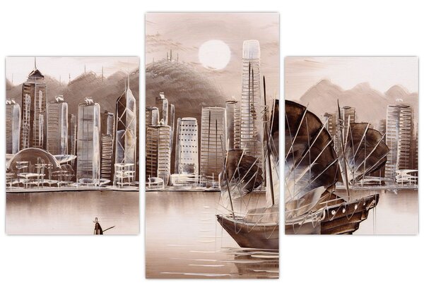 Tablou - Victoria Harbour, Hong Kong, efect sepia (90x60 cm)