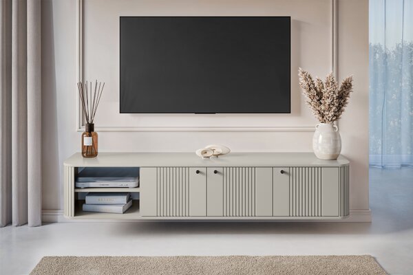 Comodă TV suspendată Vesper 187 cm trei uși - casmir cu mânere negre