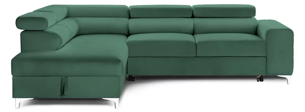 Colțar Extensibil TIME NEW, cu lada depozitare, tetiere reglabile, 285x220x95 cm, Verde-Padure-Velluto / Stanga