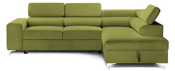 Colțar Extensibil TIME NEW, cu lada depozitare, tetiere reglabile, 285x220x95 cm, Verde-Olive-Velluto / Dreapta