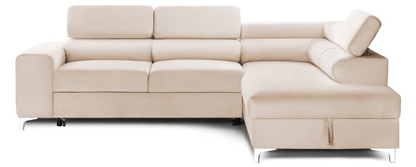 Colțar Extensibil TIME NEW, cu lada depozitare, tetiere reglabile, 285x220x95 cm, Bej-Velluto / Dreapta