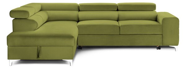 Colțar Extensibil TIME NEW, cu lada depozitare, tetiere reglabile, 285x220x95 cm, Verde-Olive-Velluto / Stanga
