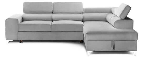 Colțar Extensibil TIME NEW, cu lada depozitare, tetiere reglabile, 285x220x95 cm, Gri-Silver-Velluto / Dreapta