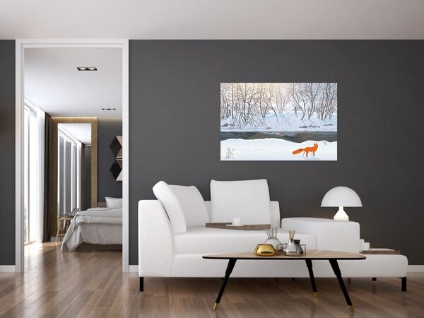 Tablou - Vulpe în peisaj de iarnă (90x60 cm)