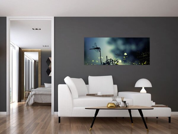 Tablou - Libelula în noaptea strălucitoare (120x50 cm)