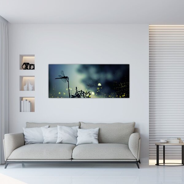 Tablou - Libelula în noaptea strălucitoare (120x50 cm)