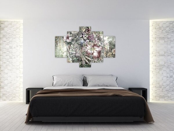 Tablou - Flori pe roata de lemn (150x105 cm)