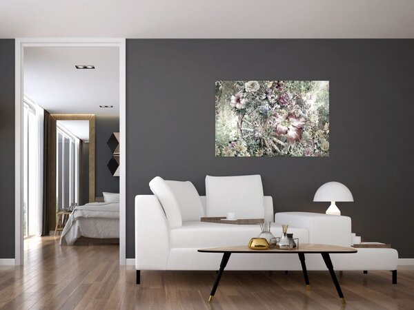 Tablou - Flori pe roata de lemn (90x60 cm)
