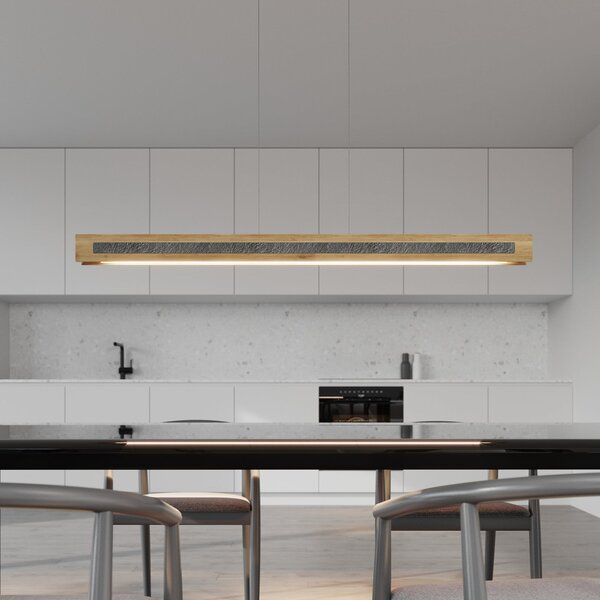 Elobra Lampă suspendată LED Chile S, stejar/granit, lungime 116 cm, reglabil, Lemn, Camera de zi / sufragerie, Lemn, Modern