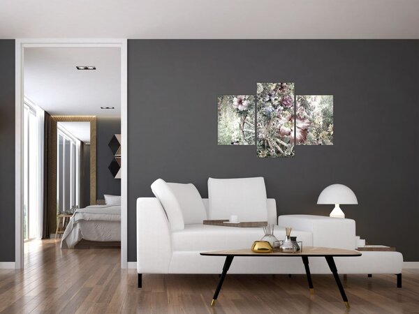 Tablou - Flori pe roata de lemn (90x60 cm)