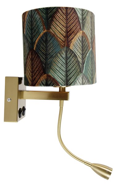 Aplică de perete din alamă cu abajur oval din velur cu design frunze 25cm - Brescia Combi