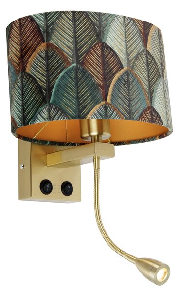 Aplică de perete din alamă cu abajur oval din velur cu design frunze 25cm - Brescia Combi