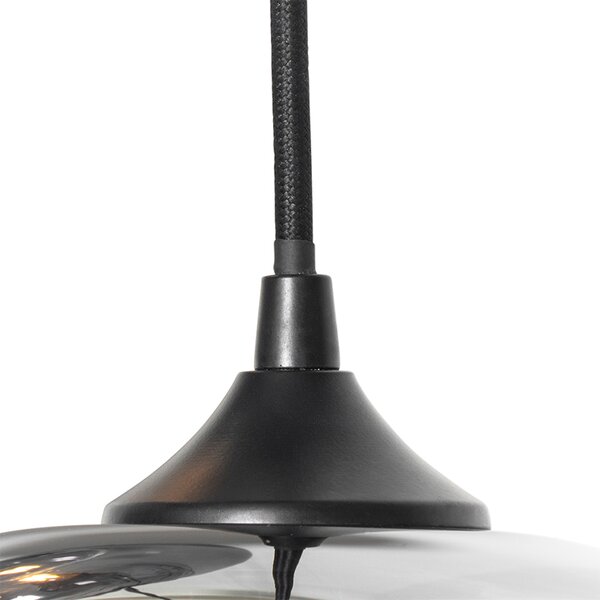 Lampă suspendată Art Deco neagră cu sticlă fumurie cu 3 lumini rotundă - Busa