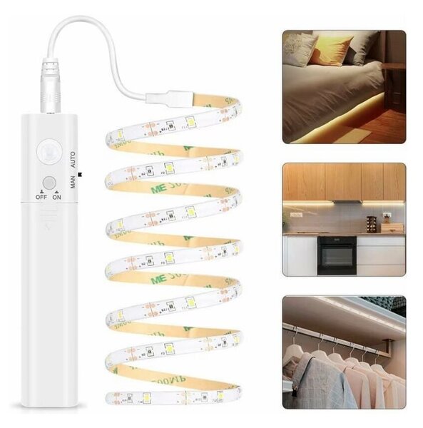 Banda LED, kit cu senzor de miscare, lungime 1 metru, 60 LED/m, alimentare baterii