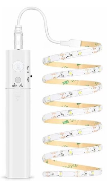 Banda LED, kit cu senzor de miscare, lungime 1 metru, 60 LED/m, alimentare baterii