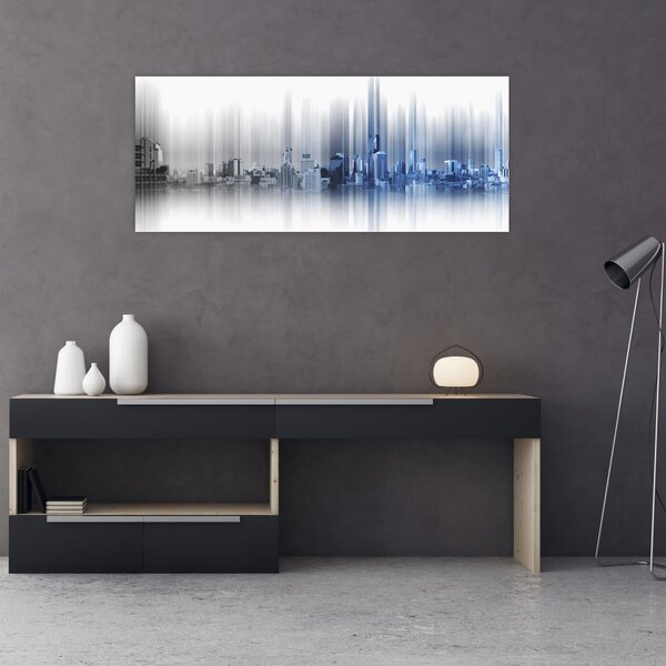 Tablou - Panorama orașului, albastru-gri (120x50 cm)
