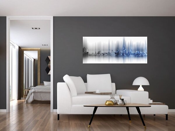 Tablou - Panorama orașului, albastru-gri (120x50 cm)