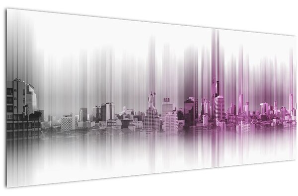 Tablou - Panorama orașului, roz-gri (120x50 cm)
