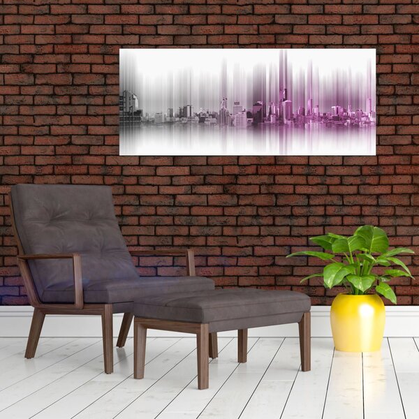 Tablou - Panorama orașului, roz-gri (120x50 cm)