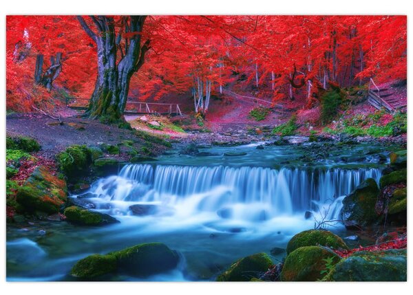 Tablou - Cascada în pădurea roșie (90x60 cm)