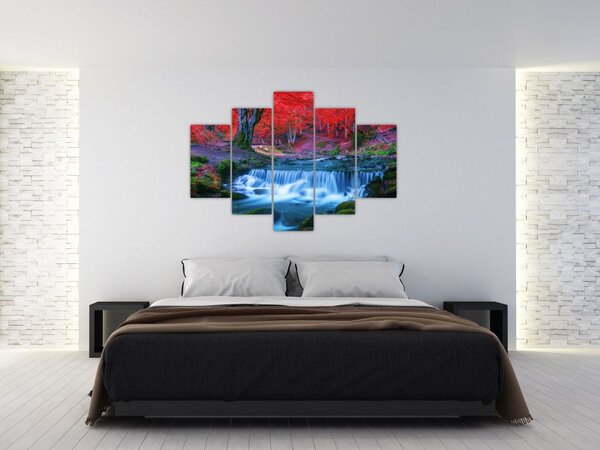 Tablou - Cascada în pădurea roșie (150x105 cm)