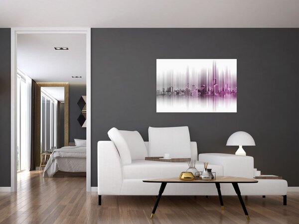 Tablou - Panorama orașului, roz-gri (90x60 cm)