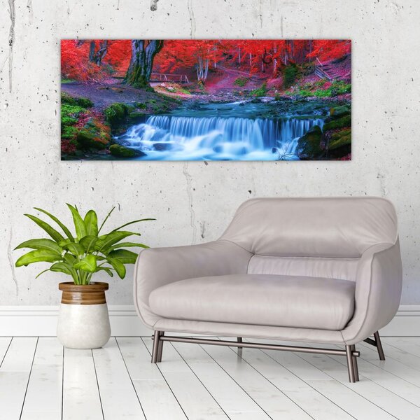 Tablou - Cascada în pădurea roșie (120x50 cm)